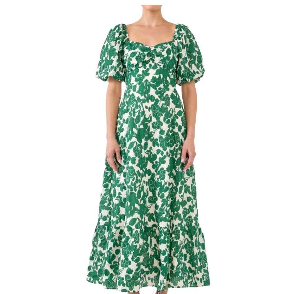 Free the Roses size Large green Floral Cotton maxi dress NWT